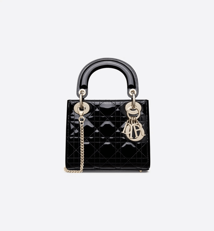Christian Dior Mini Lady Dior Bag Black Patent Cannage Calfskin