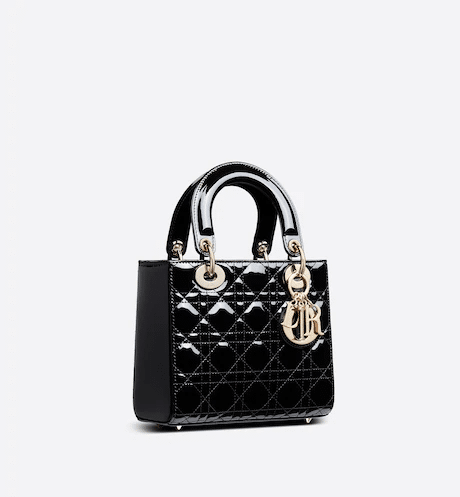 Christian Dior Small Lady Dior Bag Black Patent Cannage Calfskin