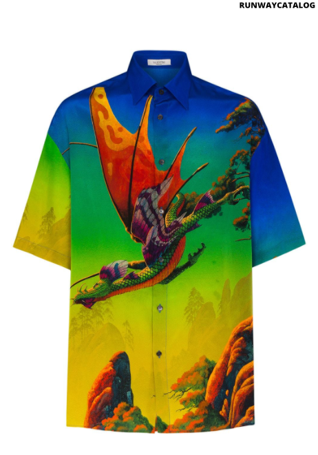 Valentino Dragon at Dawn graphic-print silk shirt