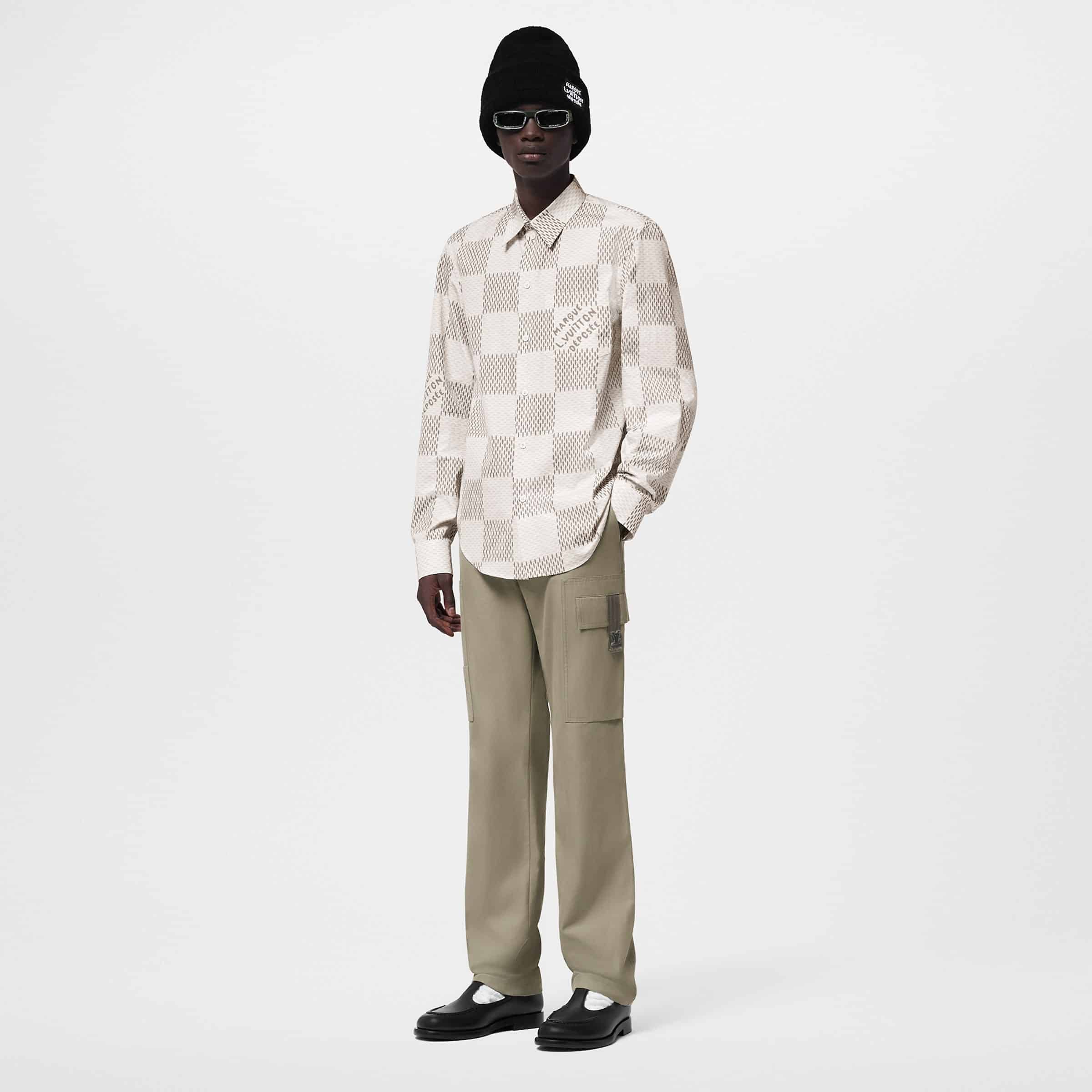 Damier Long-Sleeved Classic Cotton Shirt