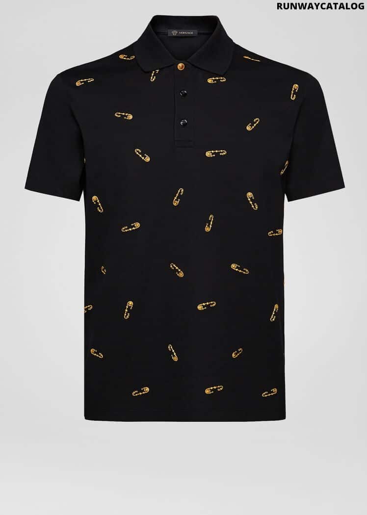 Versace Safety Pin Embroidered Polo Shirt