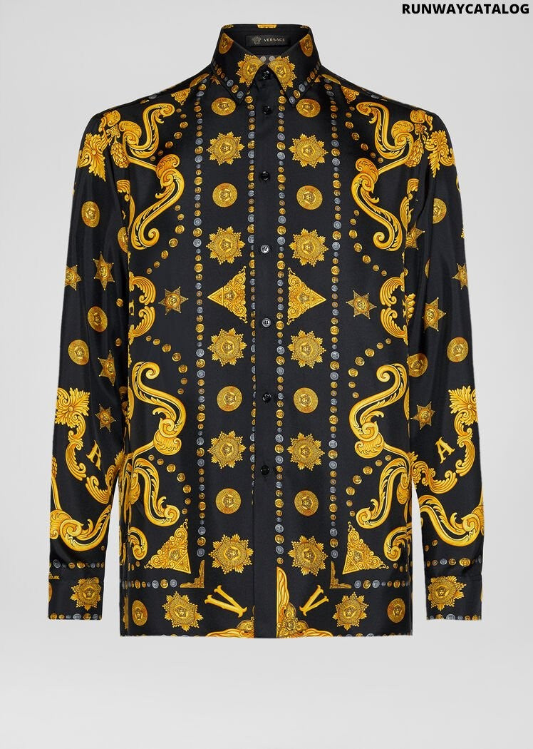 Versace Barocco Western Print Silk Twill Shirt