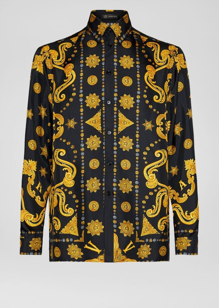 Versace Barocco Western Print Silk Twill Shirt