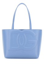 Light blue Dolce & Gabbana tote bag with embossed logo and decorative stitching.