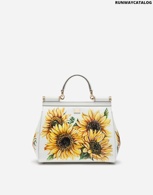 DOLCE &amp; GABBANA MEDIUM SICILY BAG IN SUNFLOWER-PRINT DAUPHINE CALFSKIN
