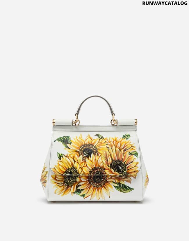 DOLCE &amp; GABBANA MEDIUM SICILY BAG IN SUNFLOWER-PRINT DAUPHINE CALFSKIN