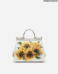 DOLCE &amp; GABBANA MEDIUM SICILY BAG IN SUNFLOWER-PRINT DAUPHINE CALFSKIN