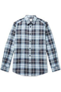Burberry Logo-Embroidered Checked Herringbone Cotton-Poplin Shirt