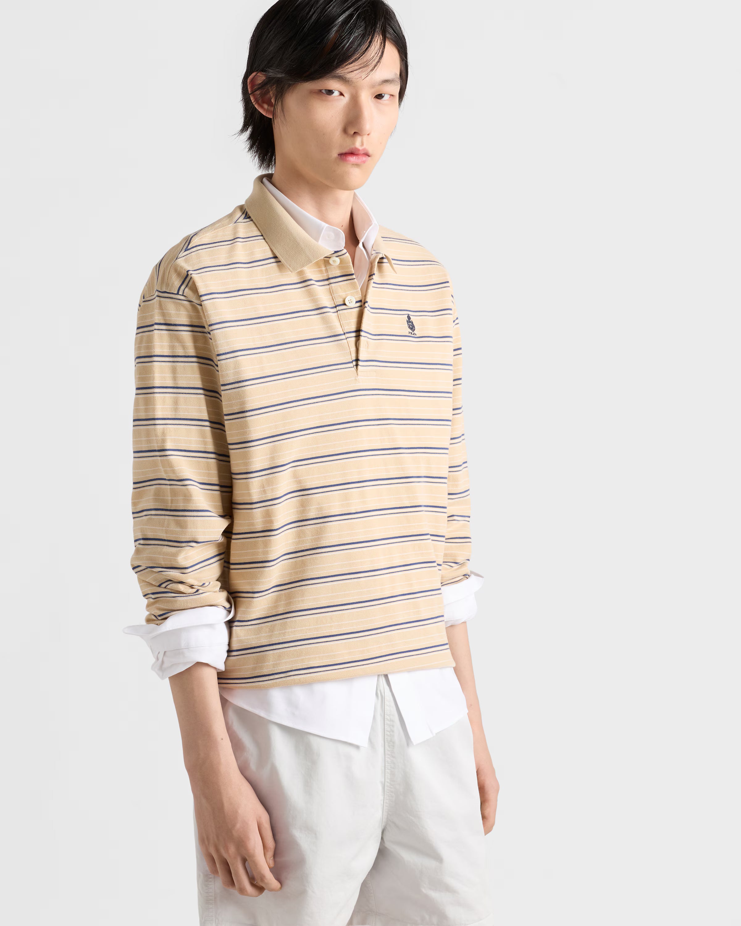 Striped cotton piqué polo shirt