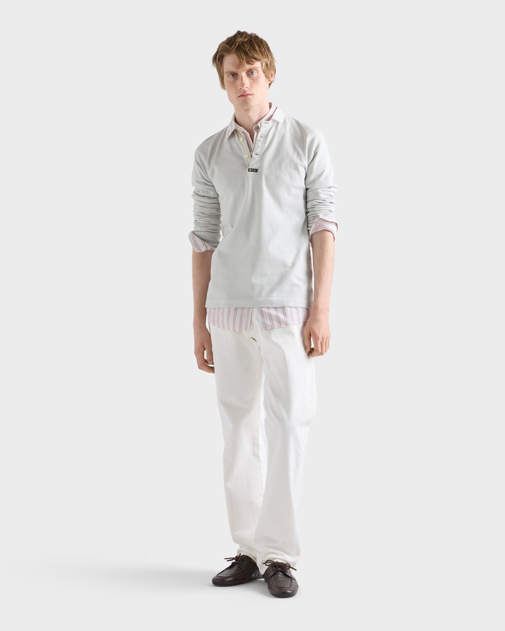 Long-sleeved cotton polo shirt