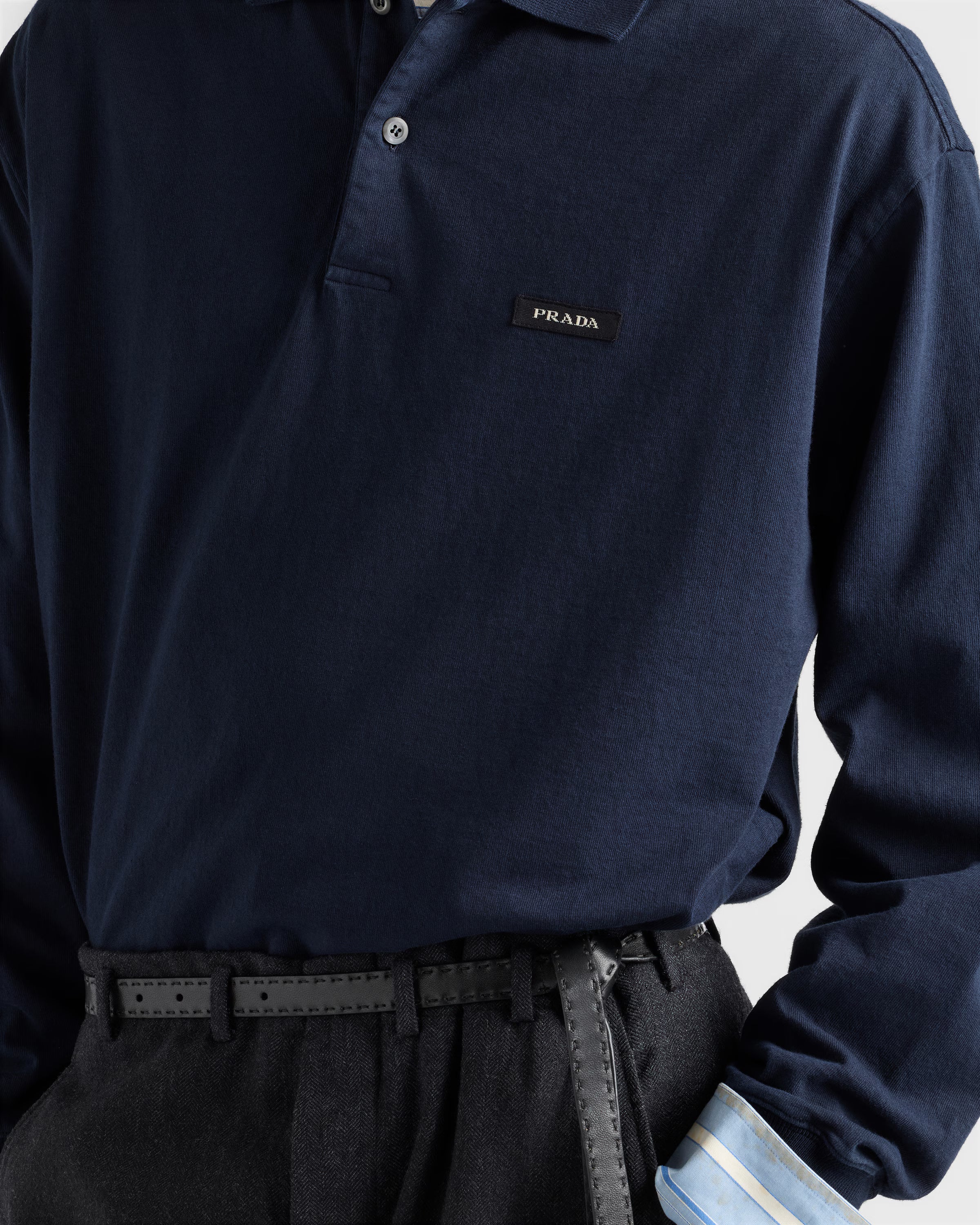 Long-sleeved cotton polo shirt