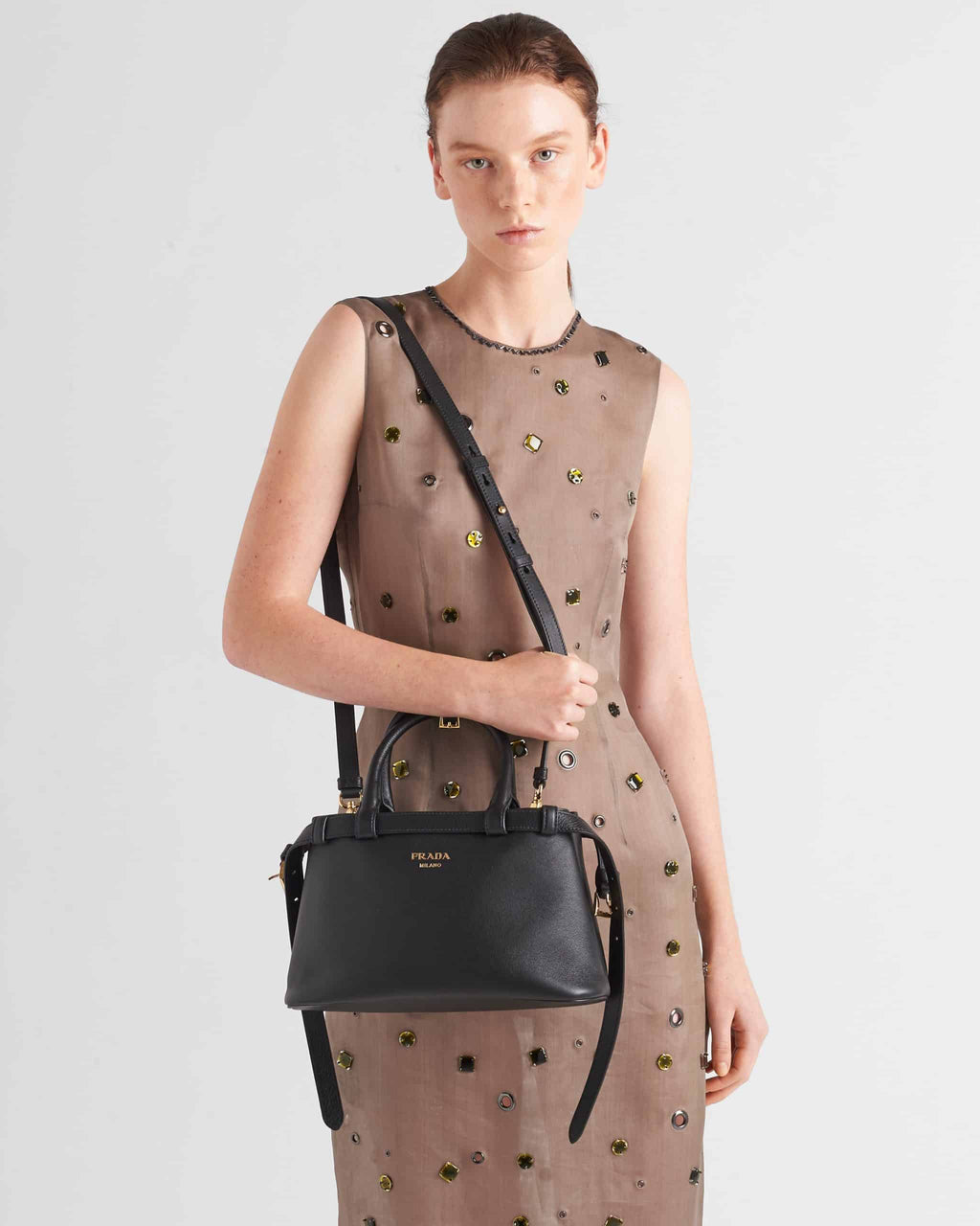 Prada Buckle small leather handbag with double belt
