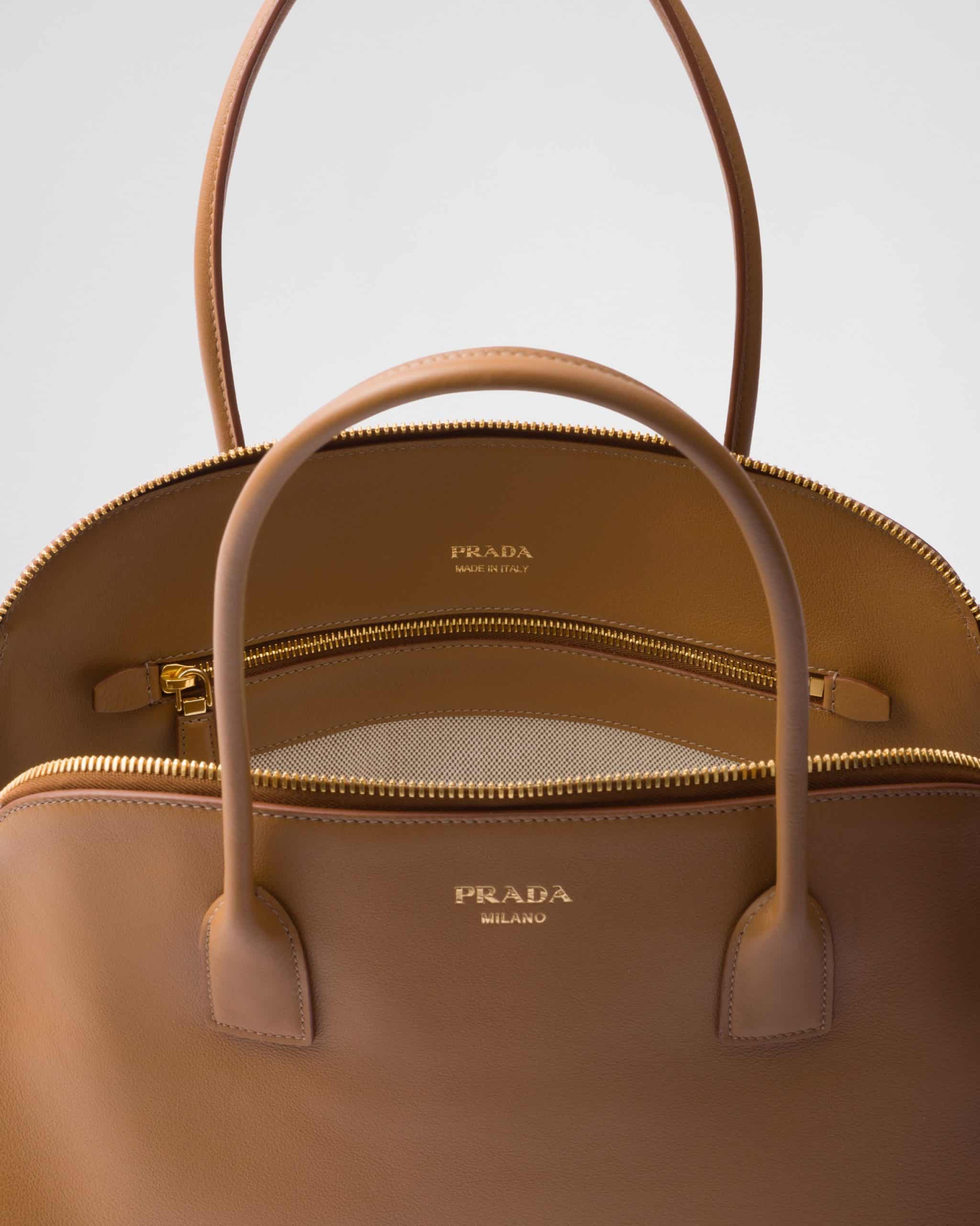 Large leather tote bag with zipper closure