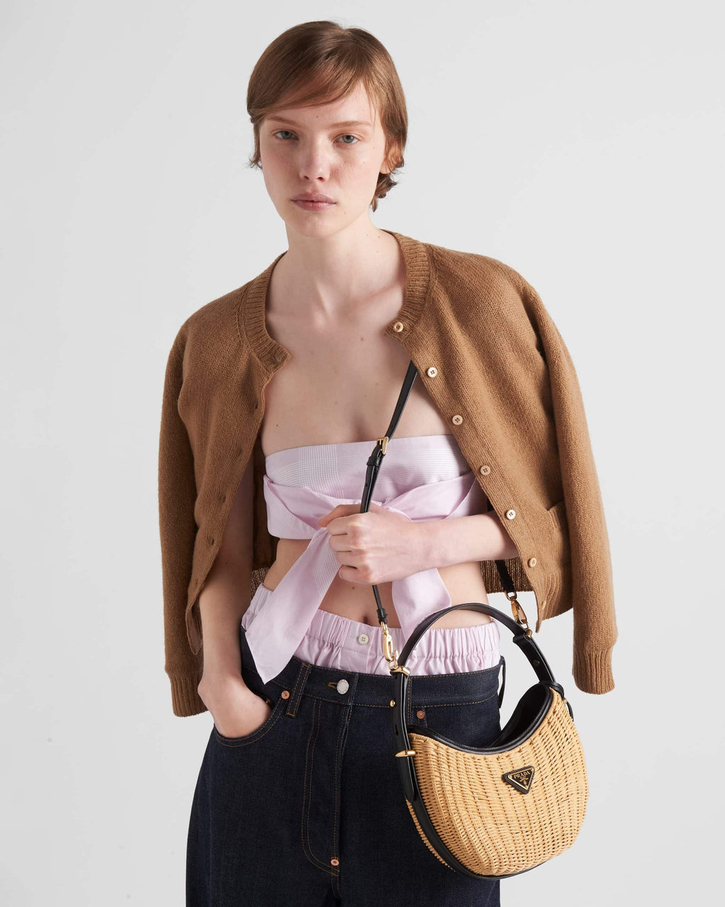 Wicker and leather Prada Arqué bag