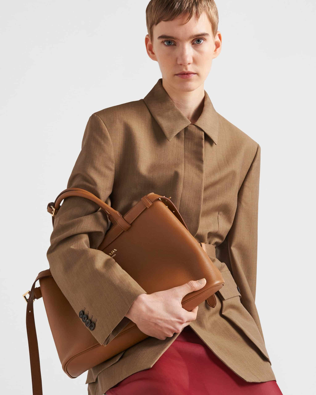 Prada Buckle medium leather handbag with double belt