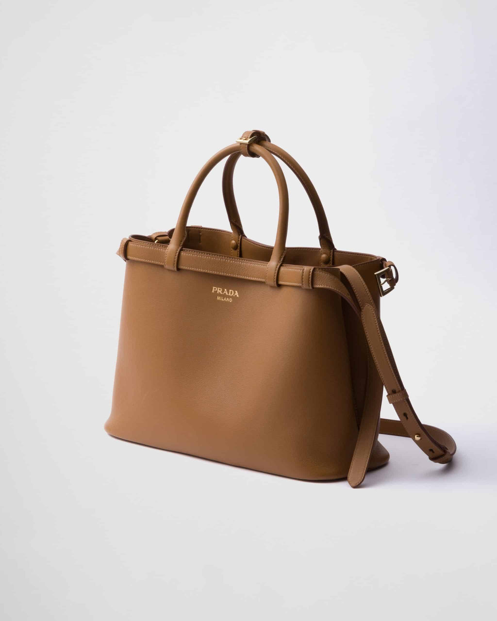 Prada Buckle medium leather handbag with double belt
