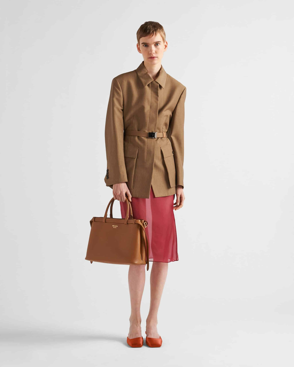 Prada Buckle medium leather handbag with double belt