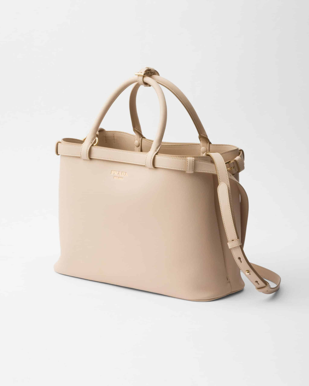 Prada Buckle medium leather handbag with double belt