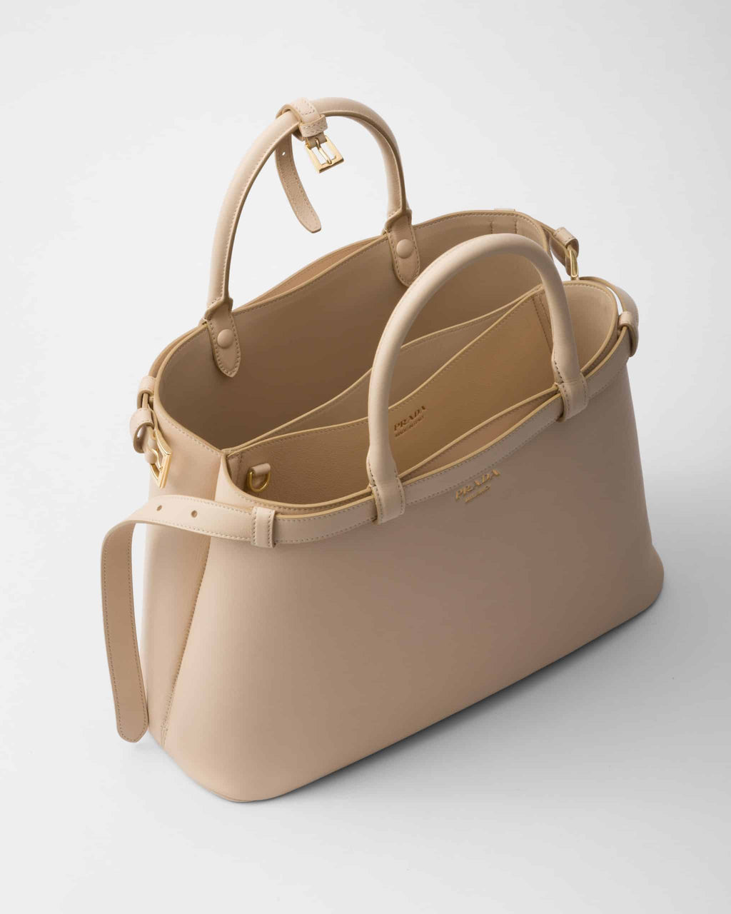 Prada Buckle medium leather handbag with double belt