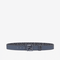 Fendi reversible belt in blue Cuoio Romano leather with FF rounded stud buckle and jeans blue-colored FF canvas interior, a sleek and stylish accessory for any wardrobe.