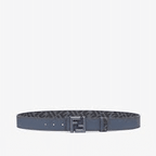 Fendi reversible belt in blue Cuoio Romano leather with FF rounded stud buckle and jeans blue-colored FF canvas interior, a sleek and stylish accessory for any wardrobe.