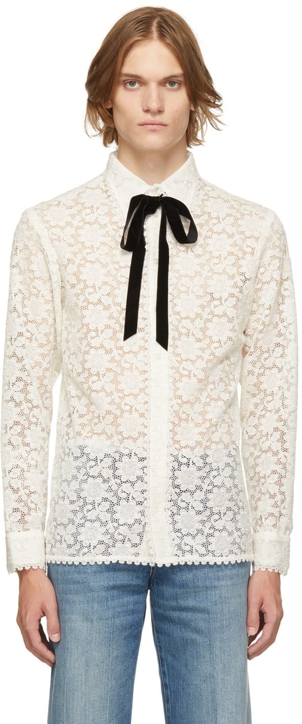GUCCI Off-White Floral Macrame Shirt