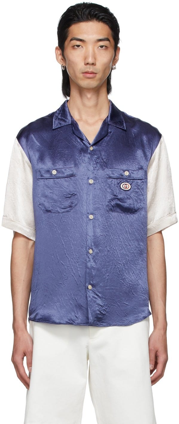 GUCCI Blue Interlocking G Bowling Short Sleeve Shirt