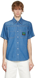 GUCCI Blue Denim Boutique Patch Short Sleeve Shirt