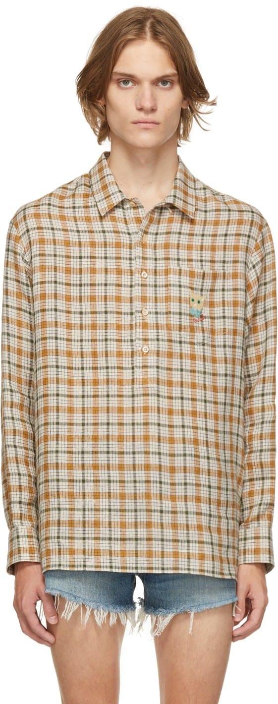 GUCCI Beige Linen Embroidered Shirt