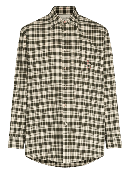 Gucci Embroidered Check Cotton Shirt
