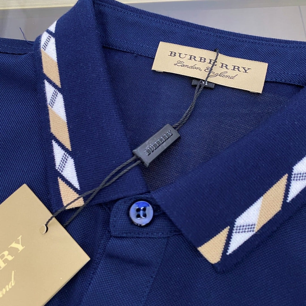 Logo Cotton Lapel Polo Shirt Blue