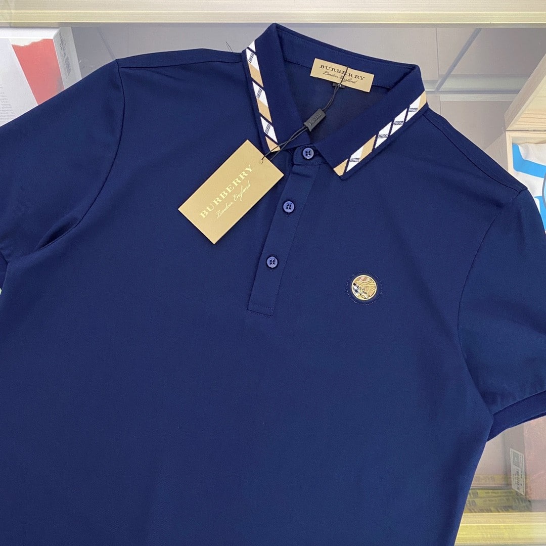 Logo Cotton Lapel Polo Shirt Blue
