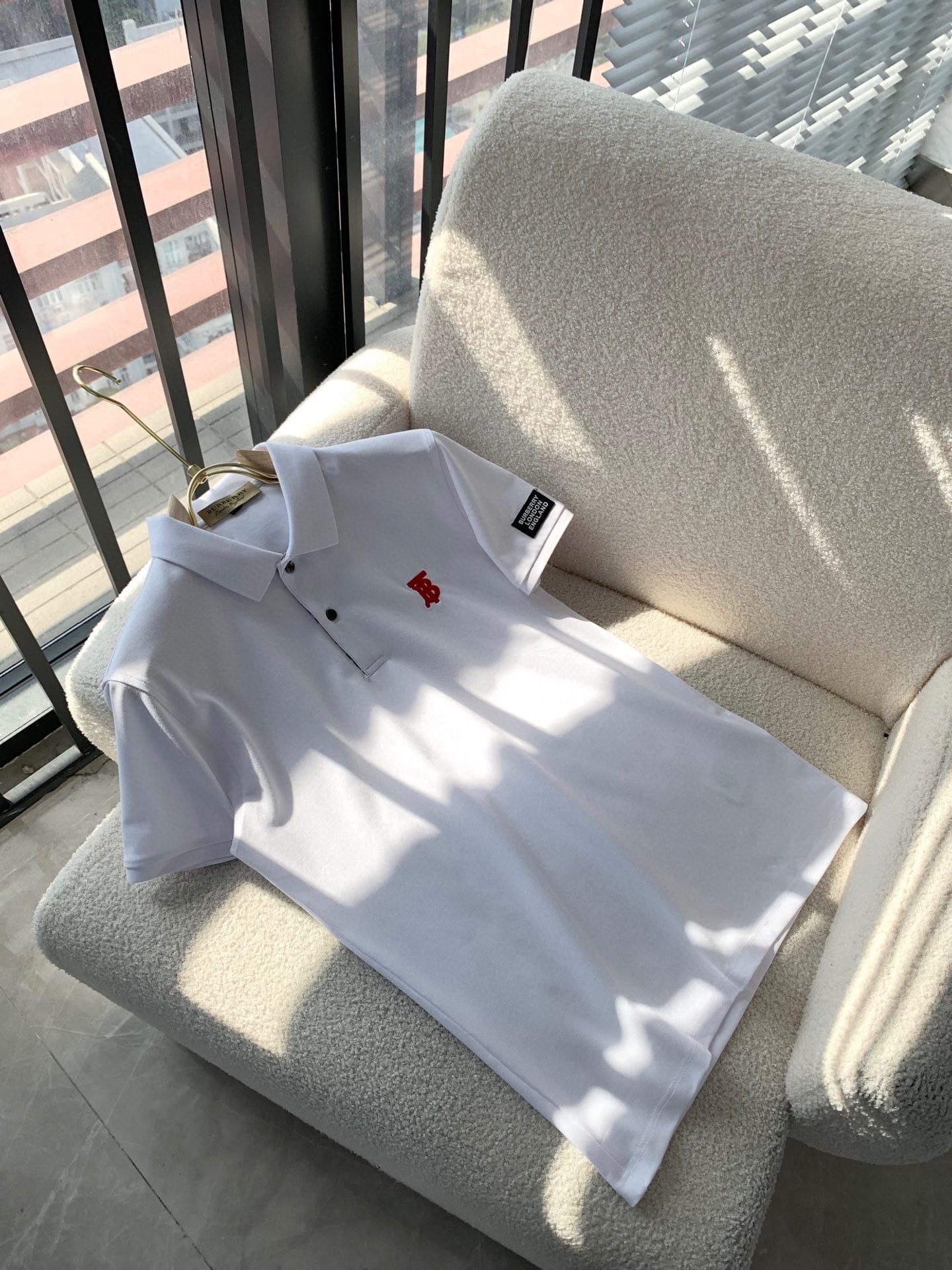 Logo Badge Cotton Polo Shirt White