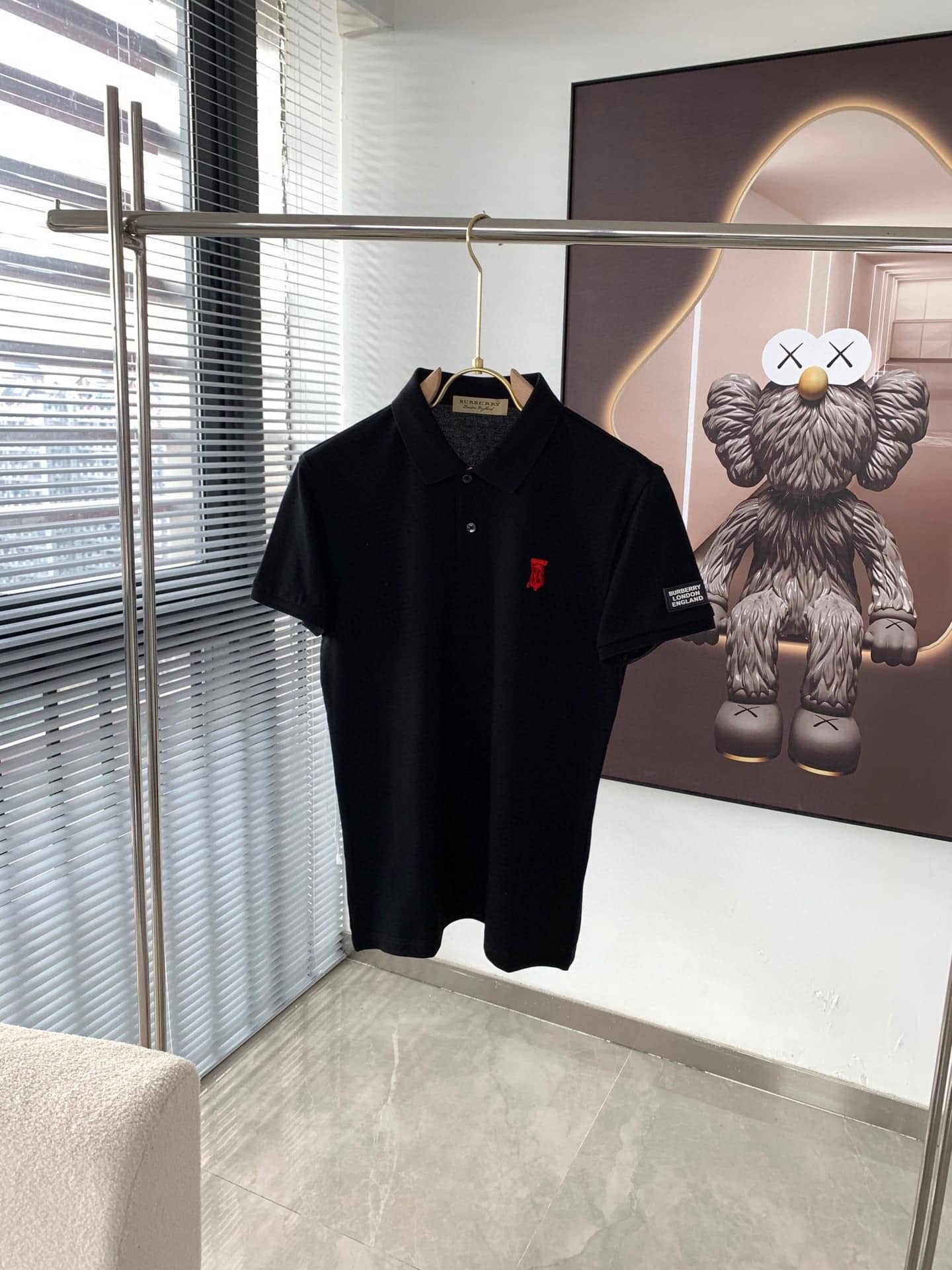 Logo Badge Cotton Polo Shirt Black