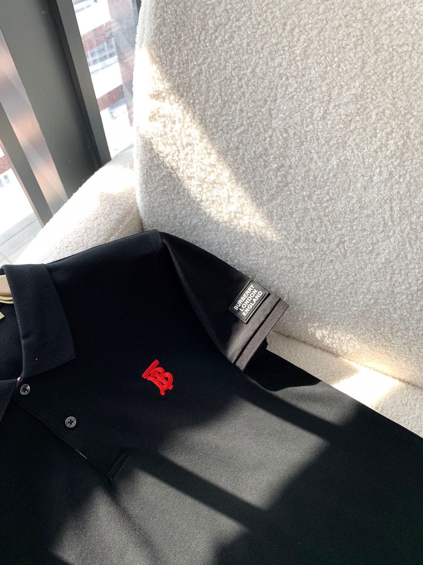Logo Badge Cotton Polo Shirt Black