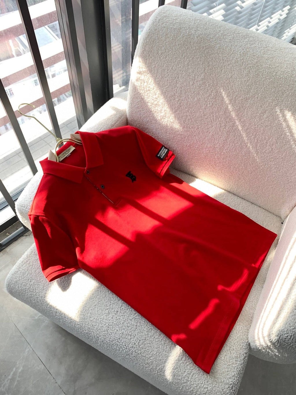 Logo Badge Cotton Polo Shirt Red