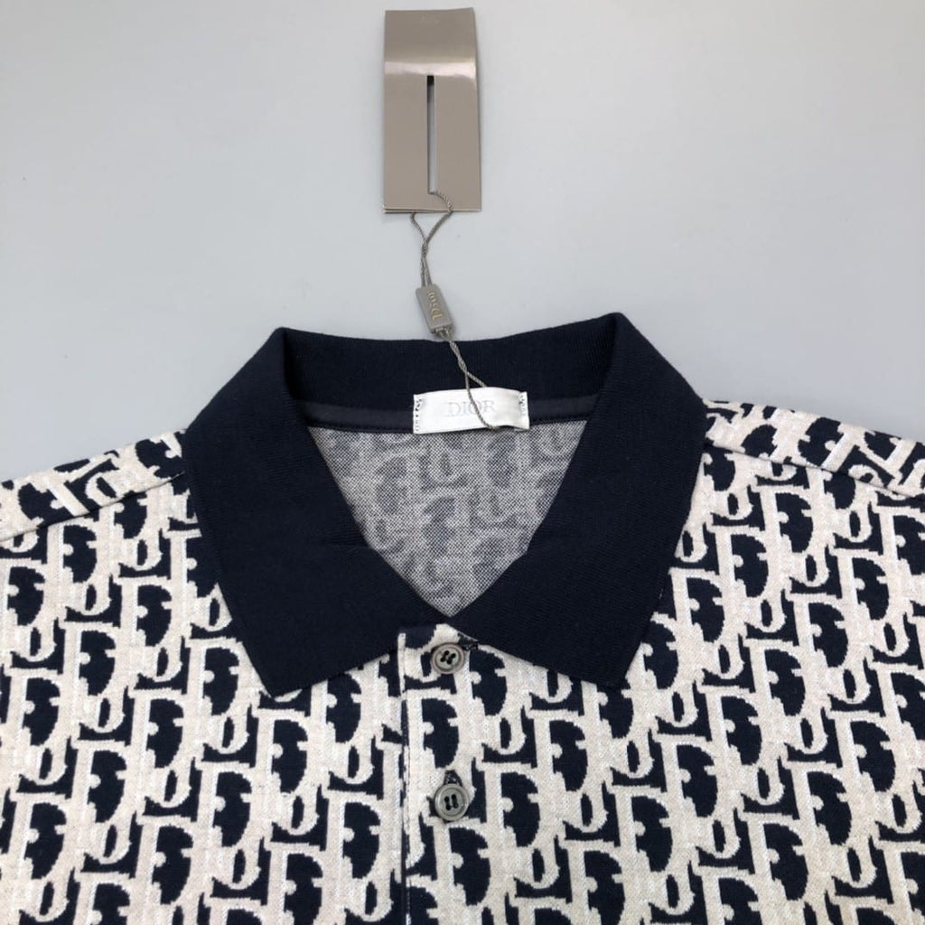 DIOR OBLIQUE POLO SHIRT Beige, Blue and Black Cotton Jacquard