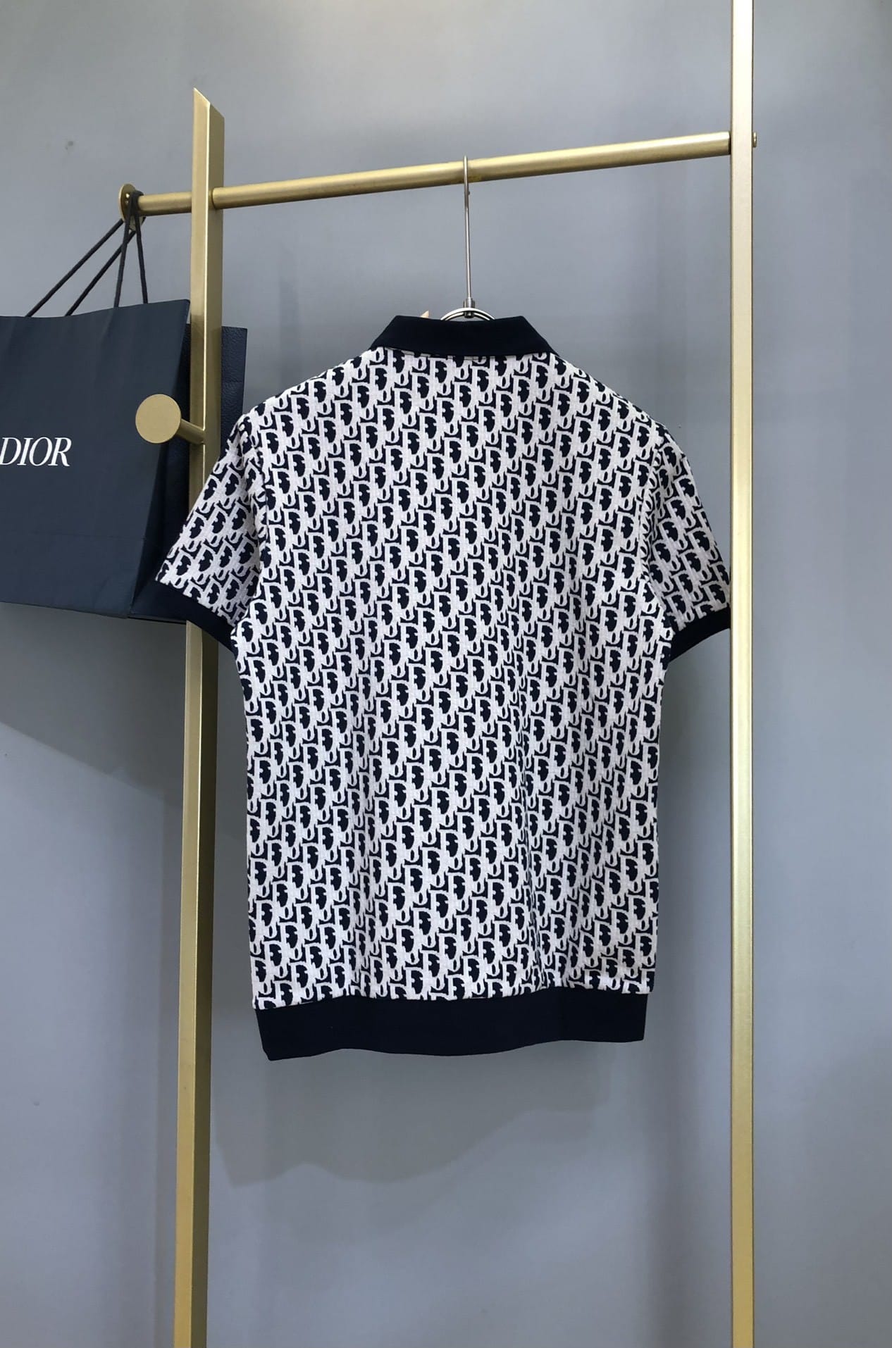 DIOR OBLIQUE POLO SHIRT Beige, Blue and Black Cotton Jacquard