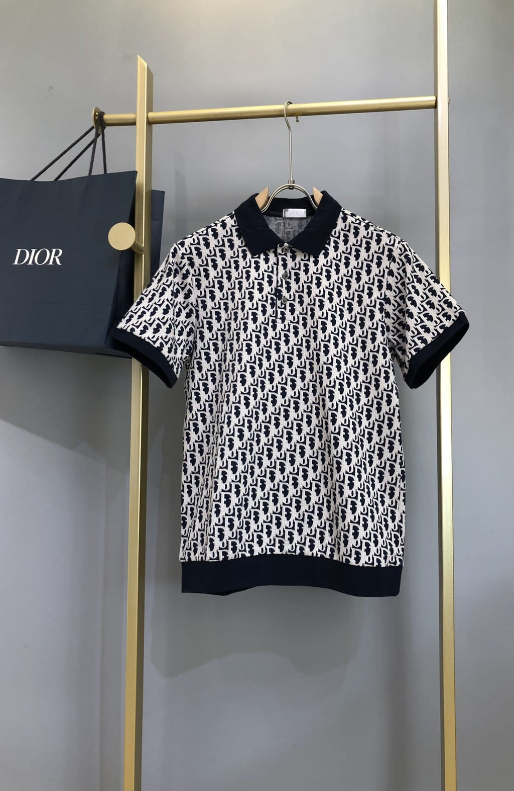 DIOR OBLIQUE POLO SHIRT Beige, Blue and Black Cotton Jacquard