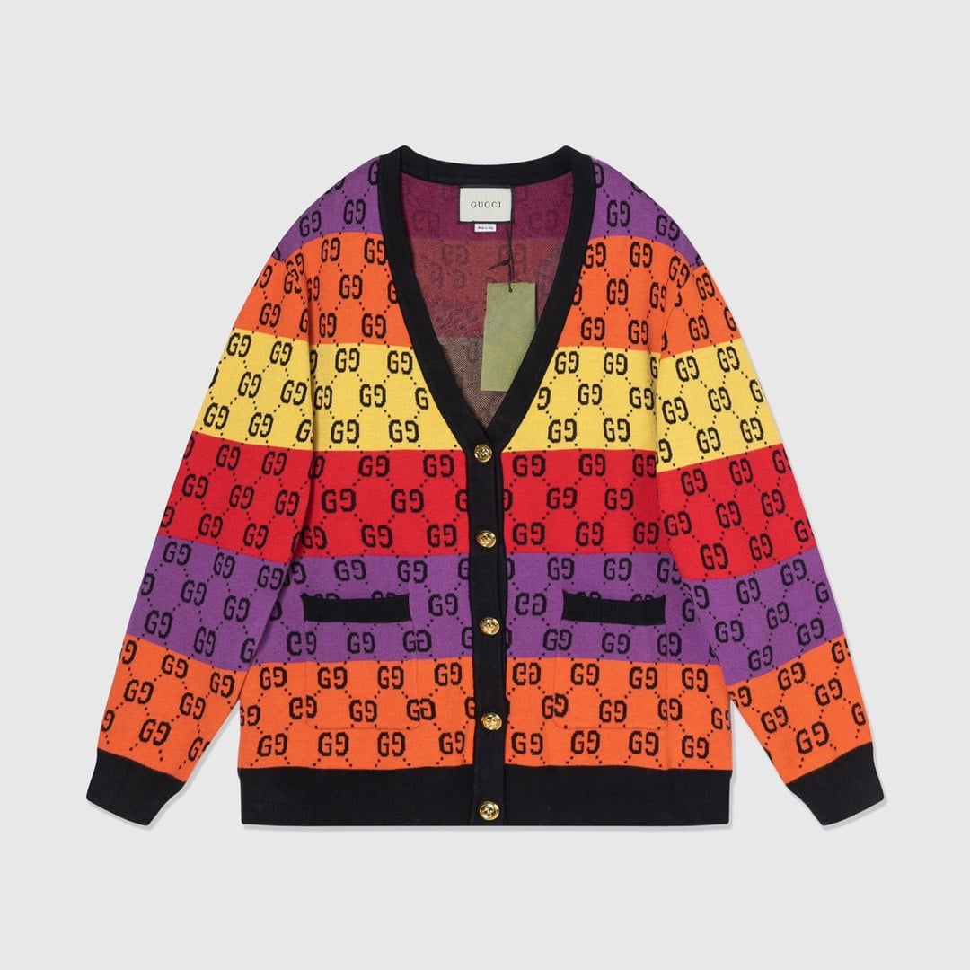 PERFORATED GG COTTON MULTI COLOUR CARDIGAN