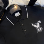 Rabbit Print Cotton Piqué Polo Shirt Black
