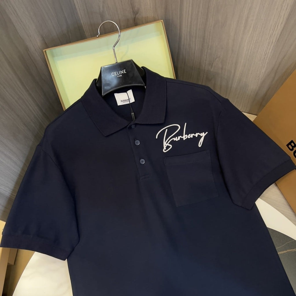 Embroidered Cotton Piqué Polo Shirt Navy Blue