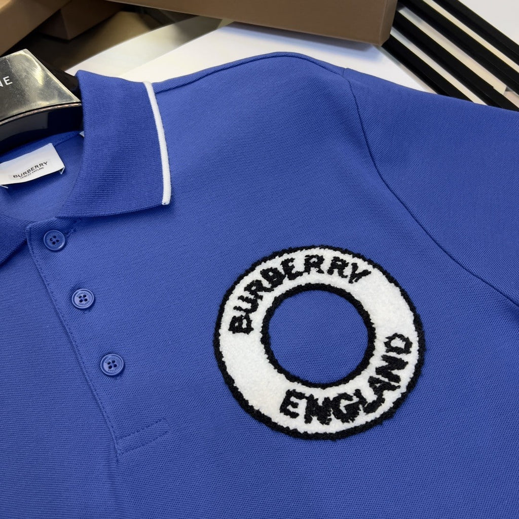 Logo Graphic Cotton Piqué Polo Shirt Blue