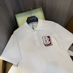 B letter pattern cotton polo shirt
