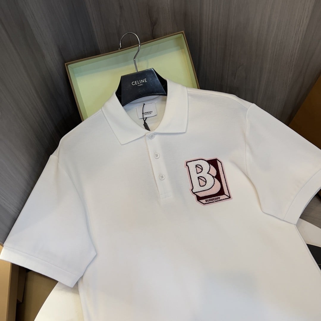 B letter pattern cotton polo shirt