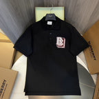 B letter pattern cotton polo shirt Black
