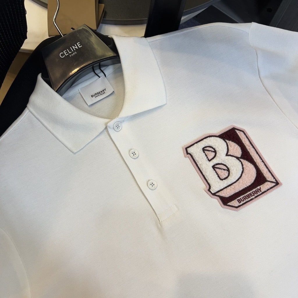 B letter pattern cotton polo shirt