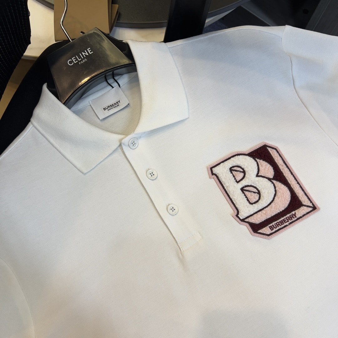 B letter pattern cotton polo shirt
