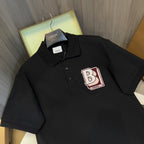 B letter pattern cotton polo shirt Black