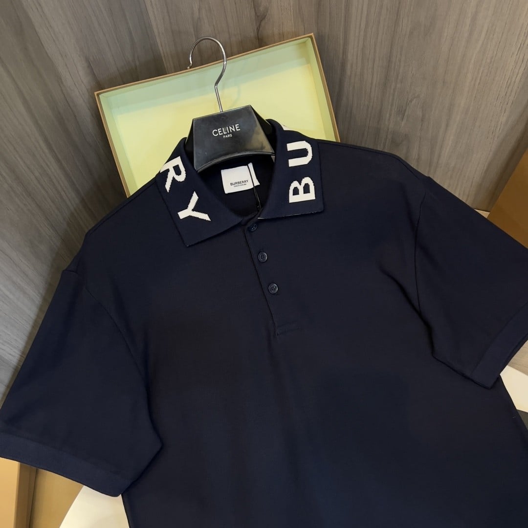 Burberry Collar Cotton Polo Shirt Navy Blue